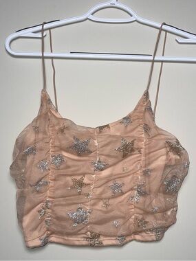 Altar’d State M Light Pink Bungee Strap Glitter Star Pattern Crop Top Star Girl